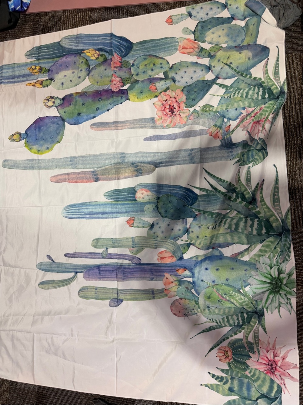 Cactus Watercolor Beach Towel - Pastel Green & Blue Floral Print 60x50